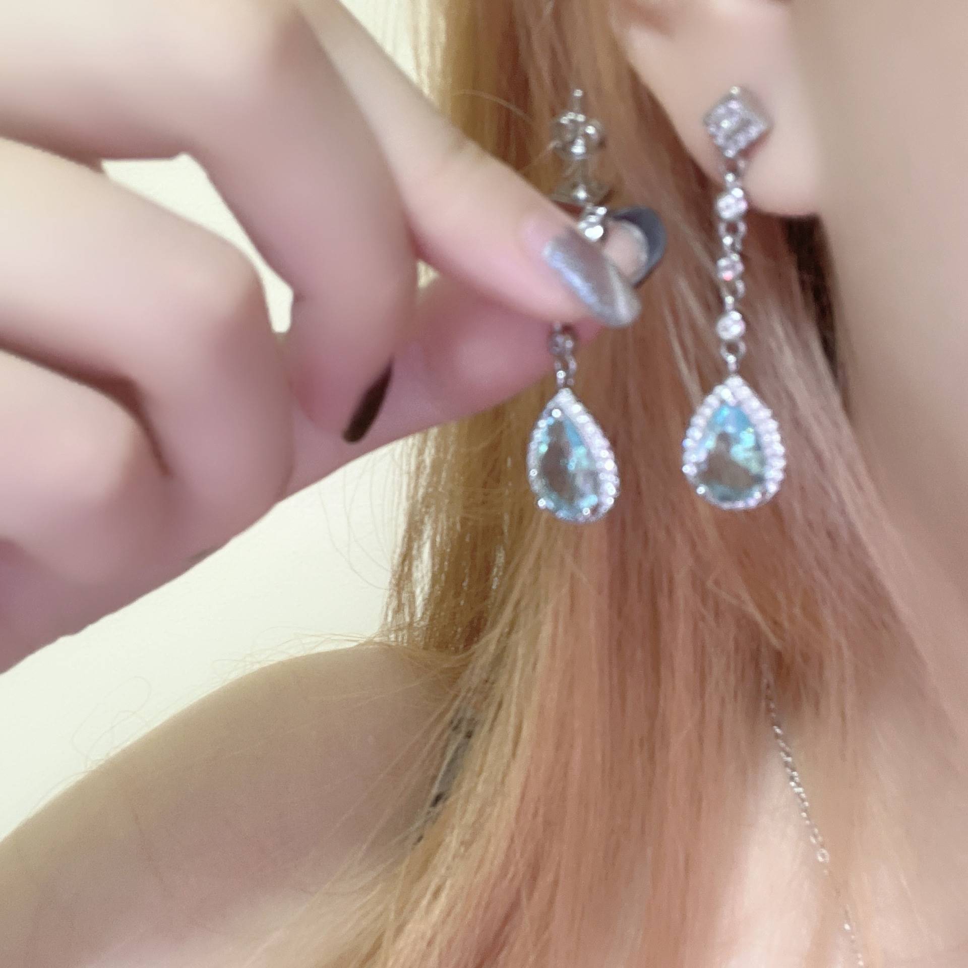 Mermaid Tears Gem Necklace Light Luxury High-End Stud Earrings Simple Elegant Special-Interest Design Jewelry