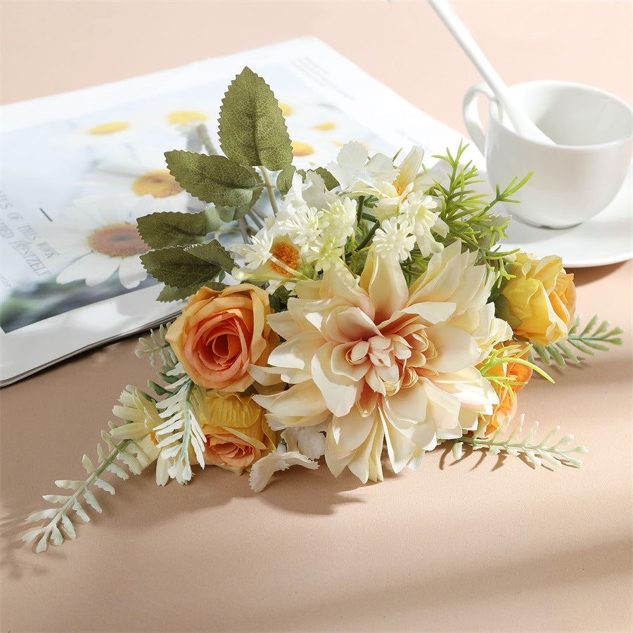 Artificial Flower Bouquet Rose Bridal Bouquet Green Plant Home Wedding Decoration