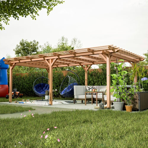 12 X 16 Outdoor Gazebo Wooden Grape Pergola For Climbing Plant Support, Garden, Terrace, Backyard, Deck, Brown