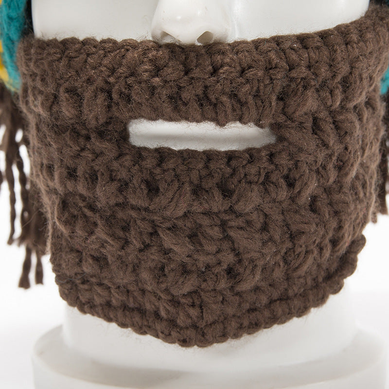 Halloween Party Spoof Knit Wool Hats Handmade Beard Men and Women Wig Hats