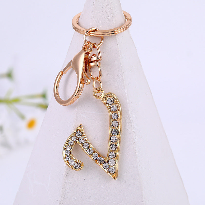 Metal Inlaid Diamond 26 English Letter Key Ring