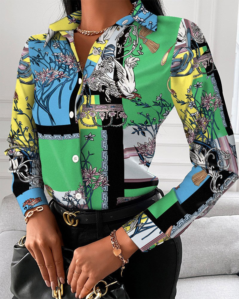 Autumn Shirt Long-Sleeved Printed Lapel Shirt