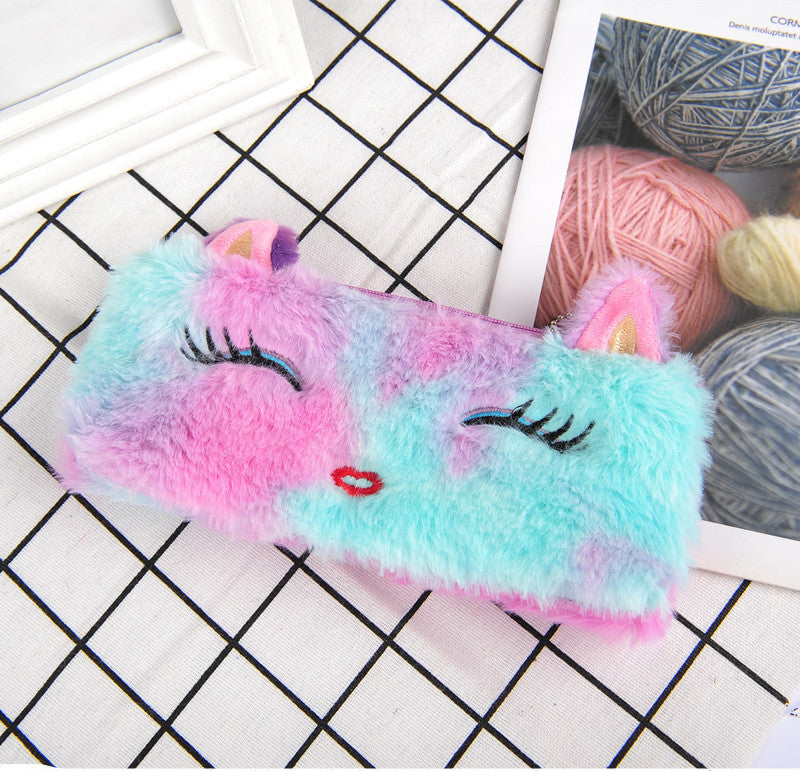 Laser Color Cat Plush Pencil Case Student Stationery Bag