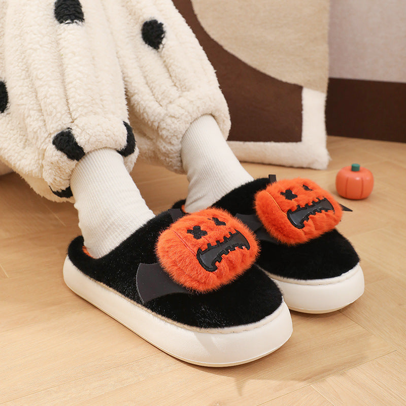Halloween Cartoon Funny Pumpkin Slippers With Small Wings Design Indoor Non-Slip Bedroom Floor Cotton Slipper Winter House Shoes Couple