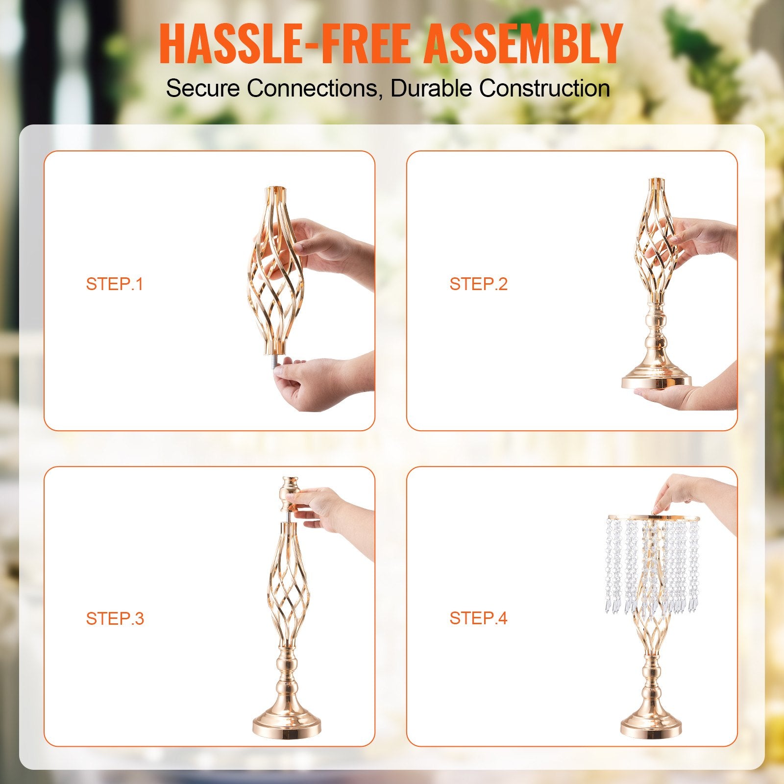 12PCS 49cm/19.3” Tall Crystal Wedding Flower Stand Vase For Party Decor