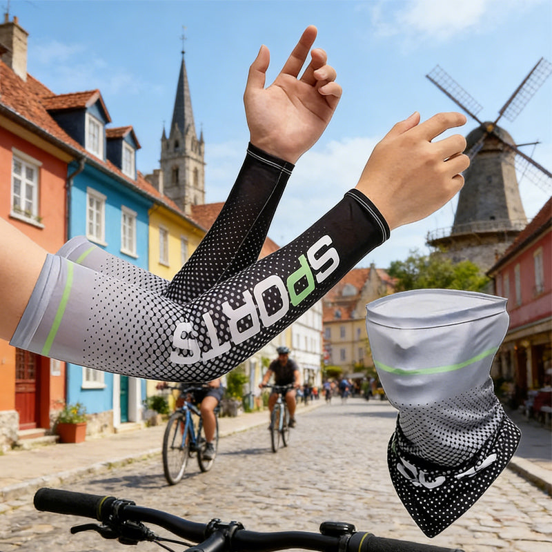 UV Resistant Ice Silk Cooling Set - 1 Pair Arm Sleeves 1 Face Mask Scarf,  Sun Protection For Running, Cycling, Outdoor Sports