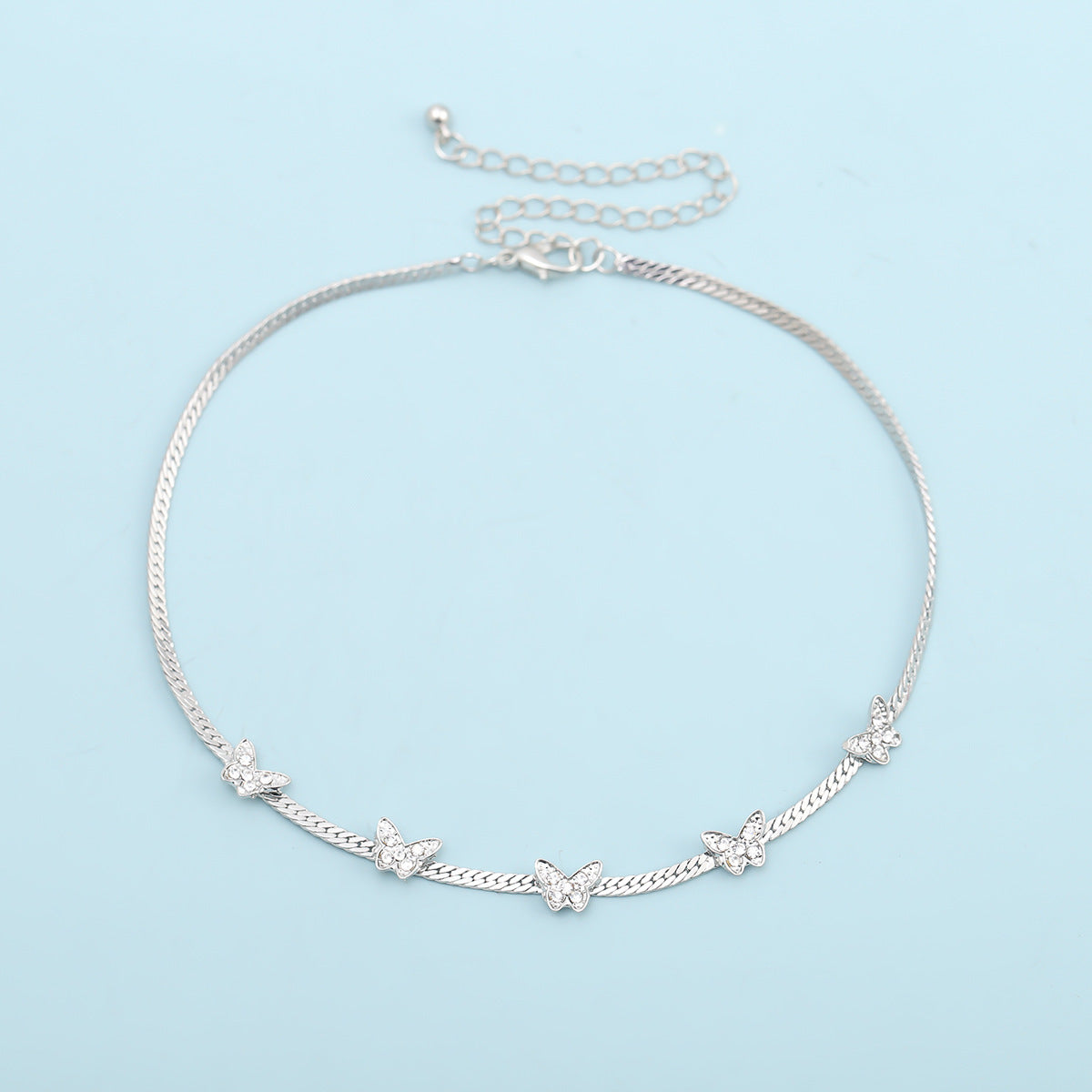Simple Women's Flat Chain Diamond Butterfly Necklace Choker