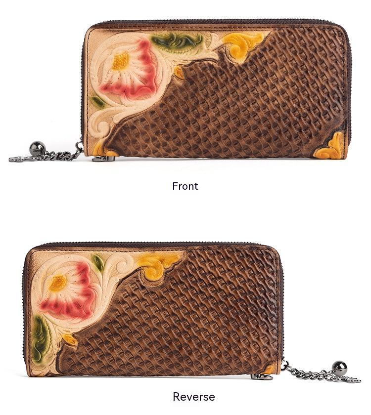 Fashion Retro Hand-Painted Tree High Leather Mid-Length Clutch Purse