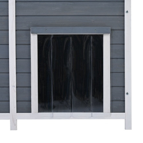 GO 47.2 Large Wooden Dog House Outdoor, Outdoor & Indoor Dog Crate, Cabin Style, With Porch, 2 Doors, Gray And Green