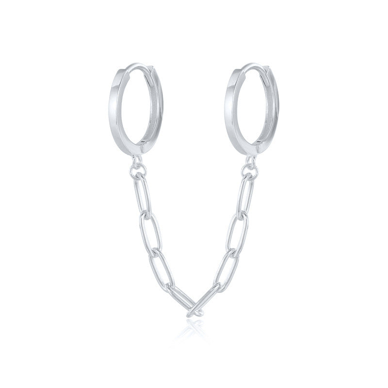 Sterling Silver Pentagram Diamond Chain Tassel Stud Earrings