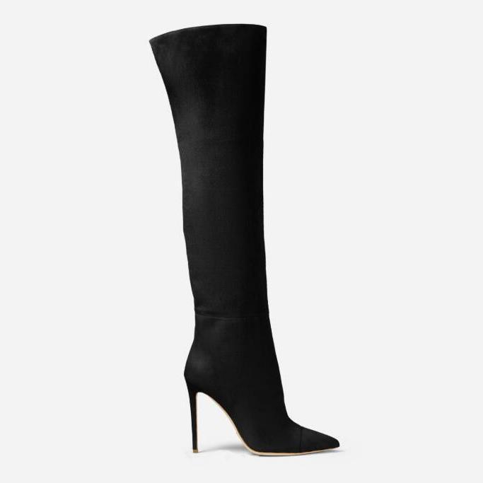 Stiletto High Heels Over The Knee Boots Yellow Blue Suede Sleeve Women's Boots Large Size