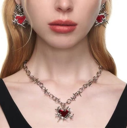 Shining Heart Cold Wind Red Thorns Love Shining Ear Studs Earrings