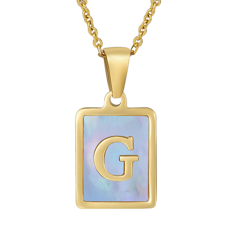 Titanium Steel 26 English Letter Necklace Blue Shell