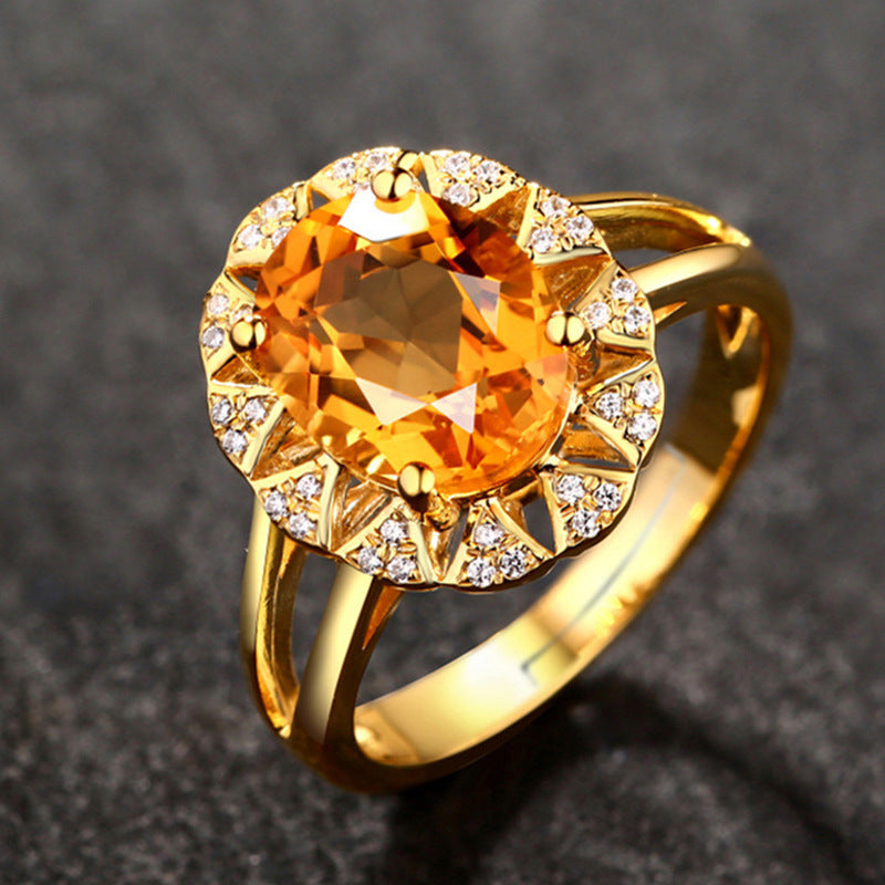 Gold Plated Yellow Diamond Ring Oval Full Diamond