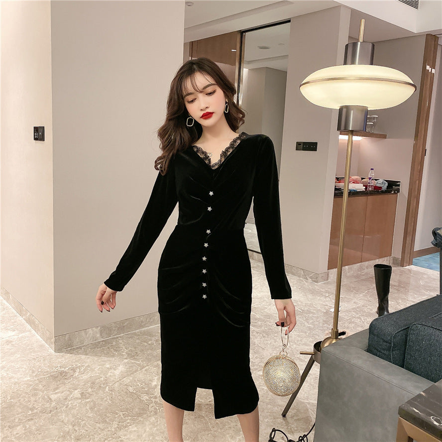 Pleated Velvet Dress