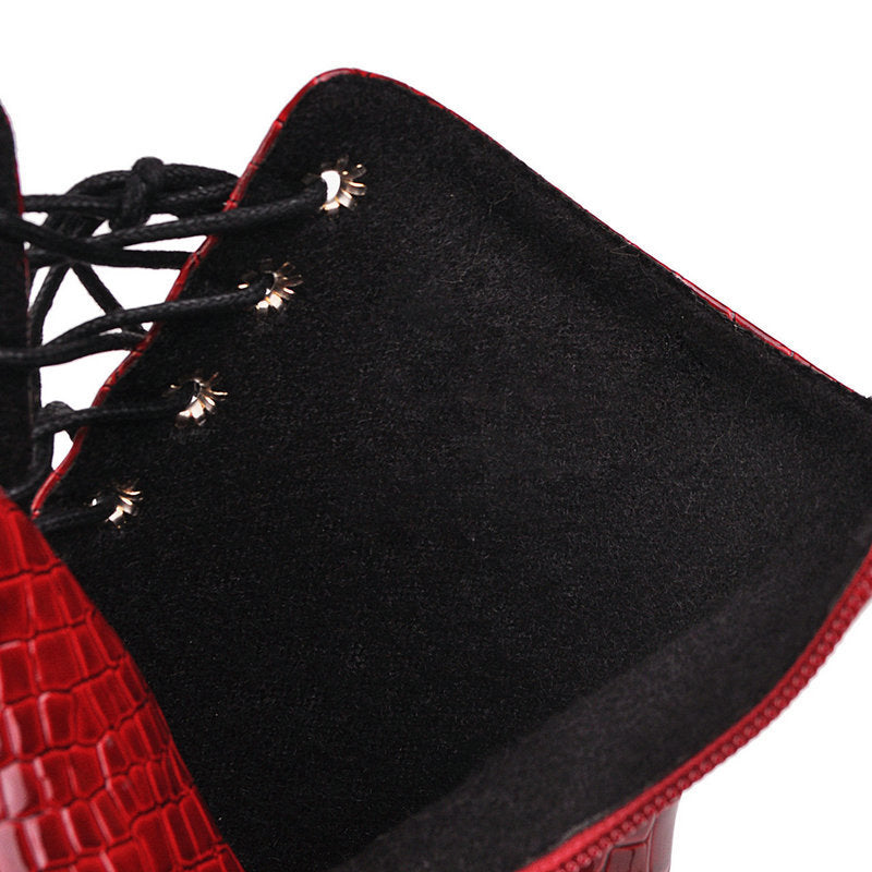 Patent Leather High Heel Red Female Boots