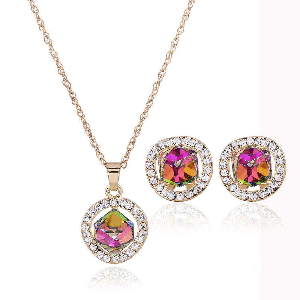 Bridal Necklace, Earrings Set, Crystal Jewelry, Color Gold, Korean Pendant, New Promotion, Factory Direct Sales