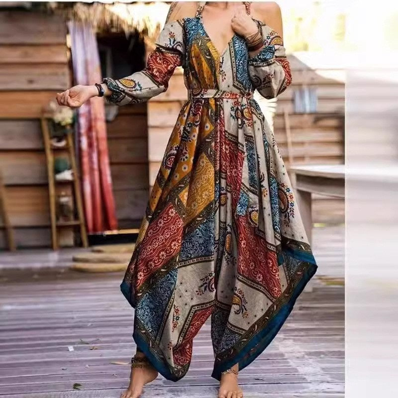 Ethnic Style Loose Printed Women's Jumpsuit