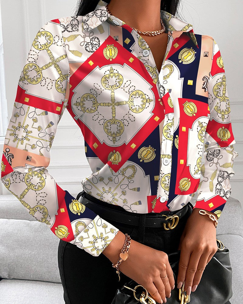 Autumn Shirt Long-Sleeved Printed Lapel Shirt