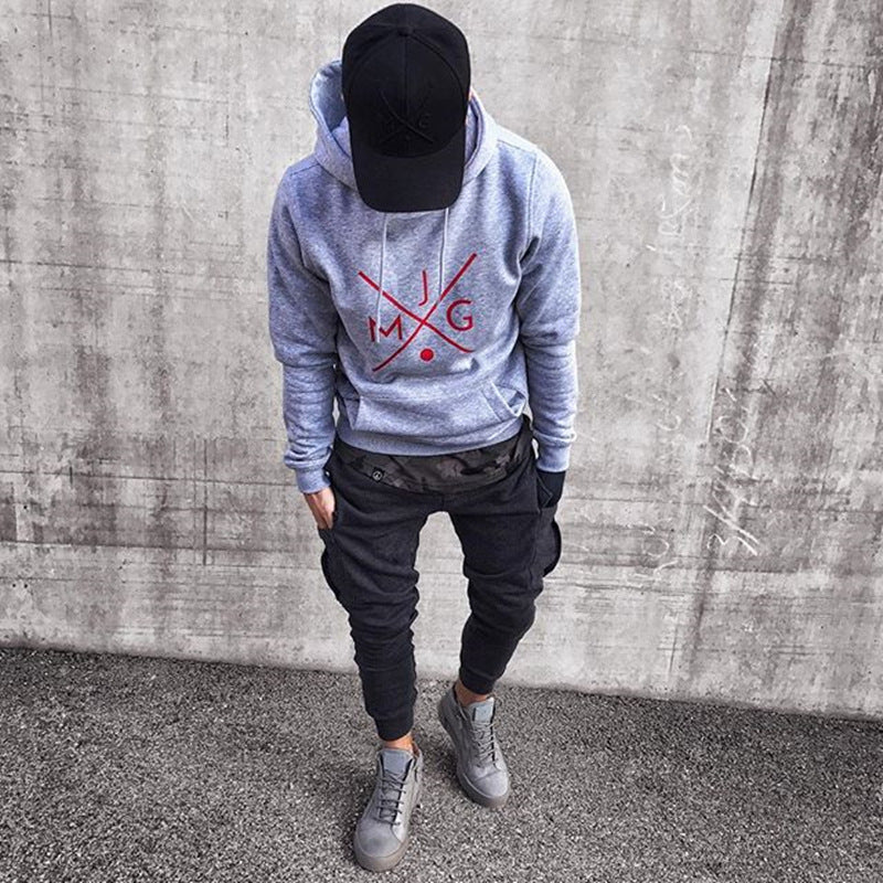 Autumn New Muscle Brother Sports Sweater Men's Hooded Fitness Clothing Running Cotton Long-Sleeved T-Sleeve