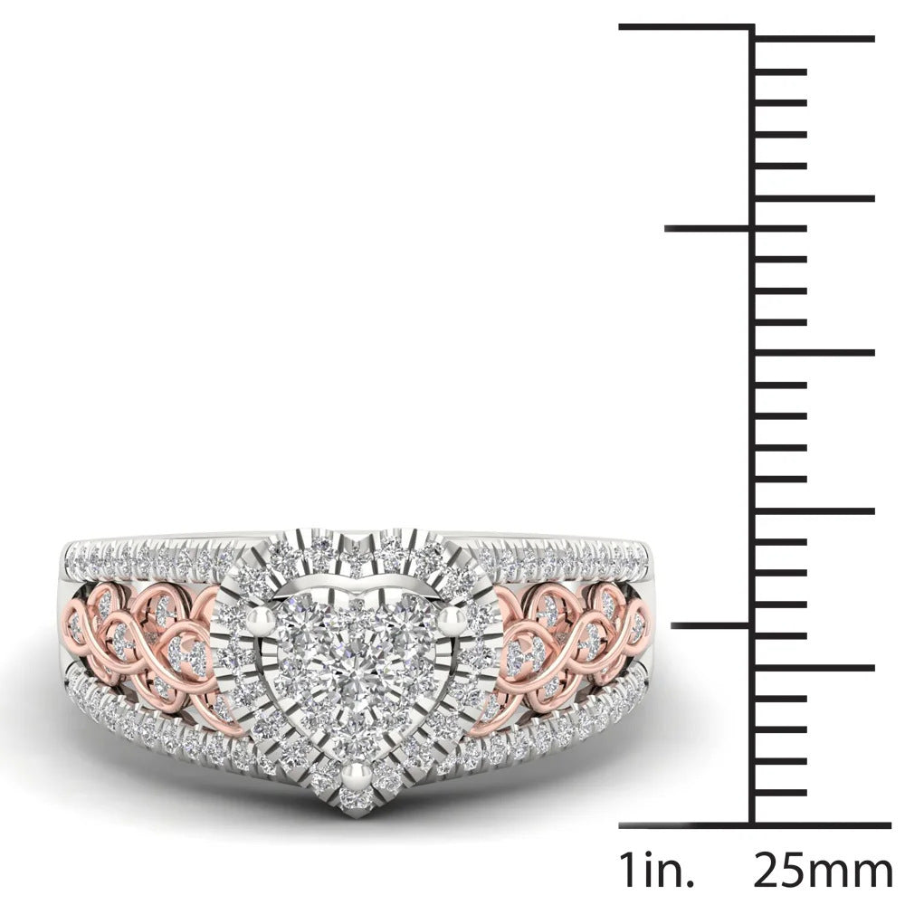Luxury Diamond-Set Zircon Heart Ring