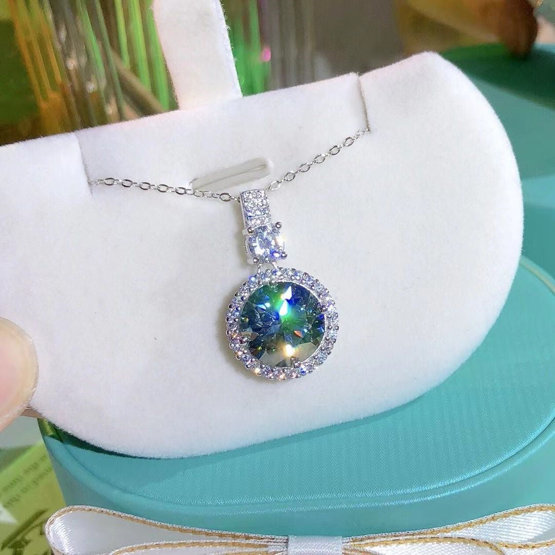 Mosang Stone Micro-Inlaid Round Bag Pendant Necklace