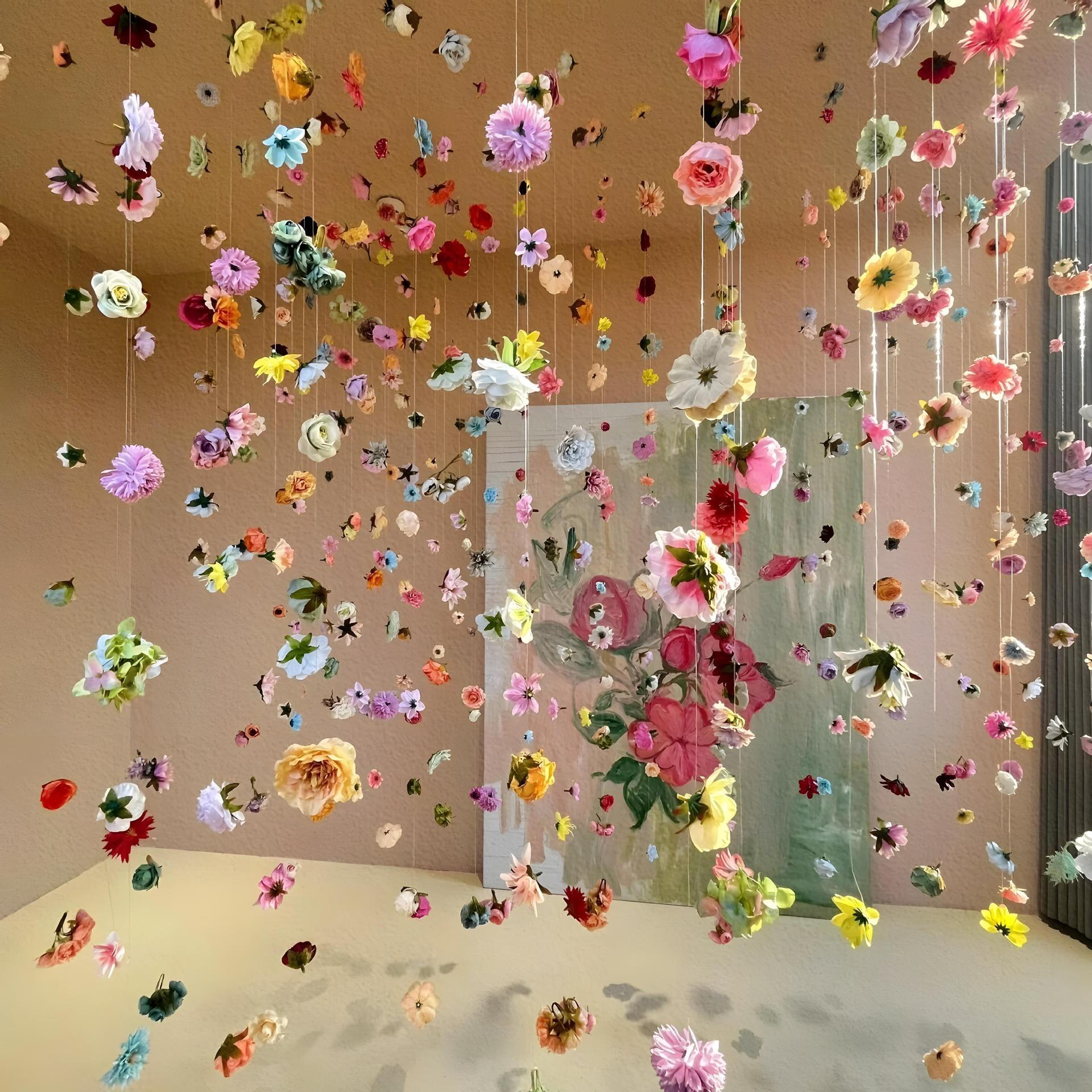 Suspended Flower Door Curtain Environment Creation Photo Punch-In Artificial Flower Curtain Petal Rain Waterfall Flower Scene Layout Decoration