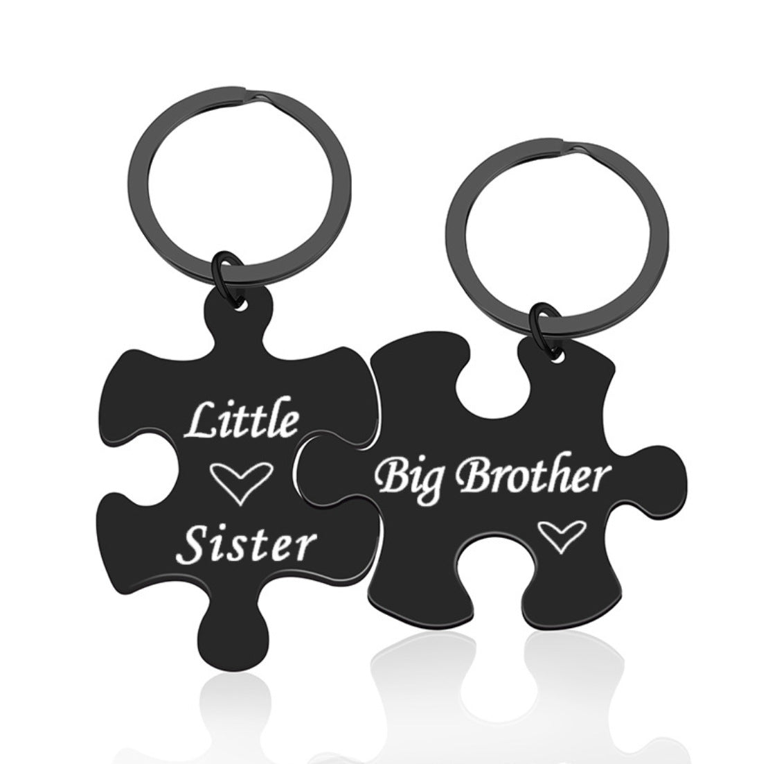 Stainless Steel Puzzle Keychain Big Brother Little Sister