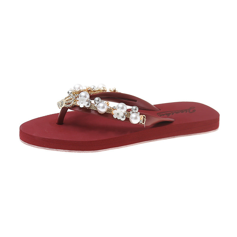 Pearl Crown Rhinestone Flip-Flops