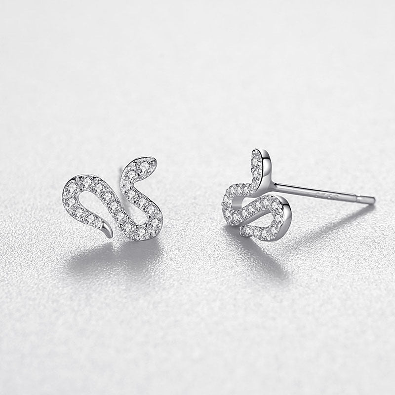 S925 Sterling Silver Snake Full Diamond Stud Earrings