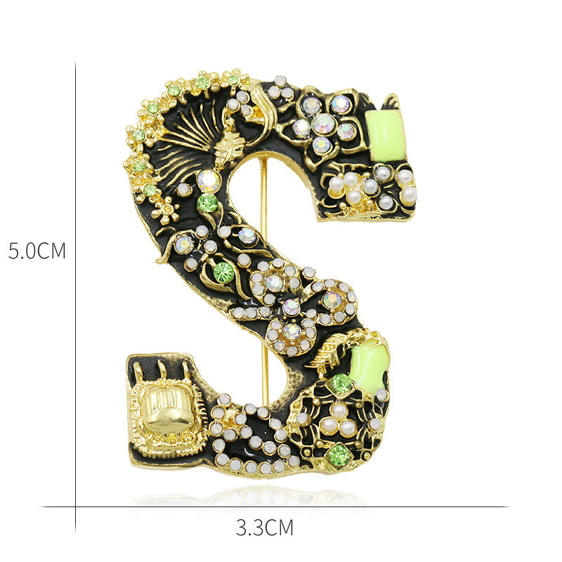 Brooch Customization English Letter Brooch Pearl Pin female