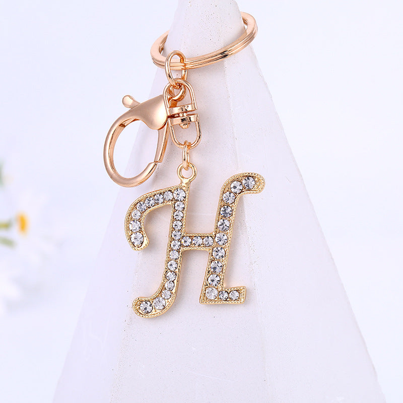 Metal Inlaid Diamond 26 English Letter Key Ring