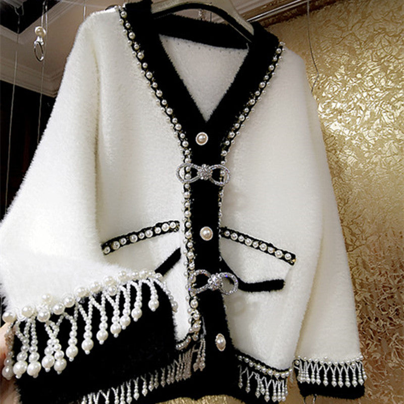 Women's Luxury Heavy Duty Beaded Pearl Fringe Coat