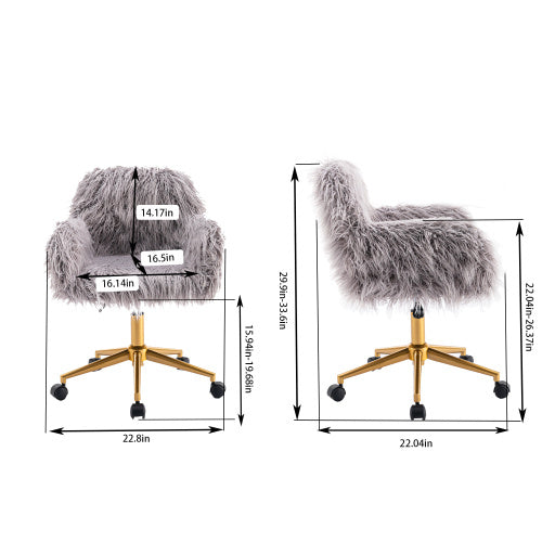 Modern Faux Fur Home Office Chair, Hairy Chair For Girls, Gilded Base Makeup Chair