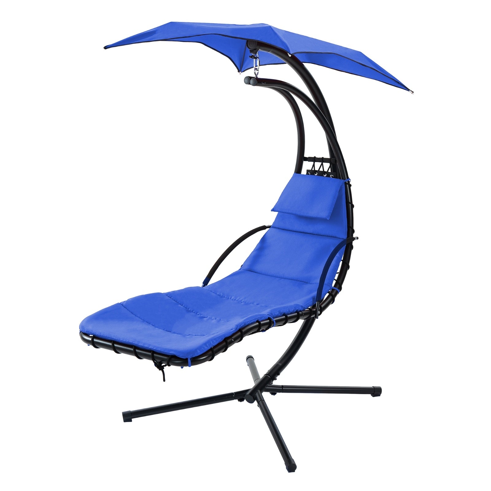 Hanging Chaise Lounger With Removable Canopy, Outdoor Swing Chair With Built-in Pillow, Hanging Curv