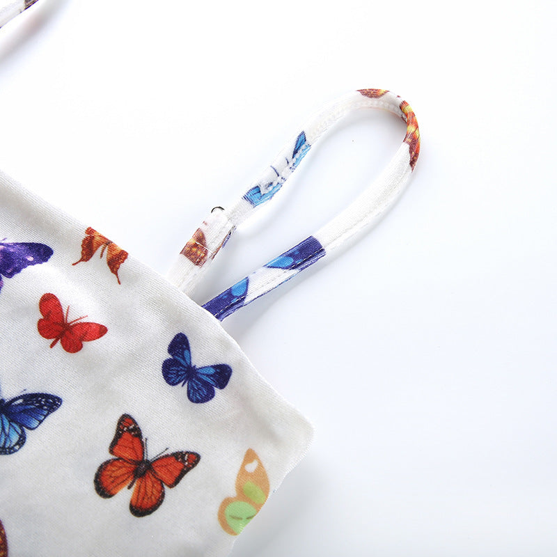 Velvet Butterfly Print Dress