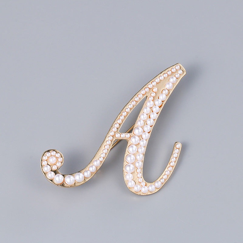 Brooch Customization English Letter Brooch Pearl Pin female