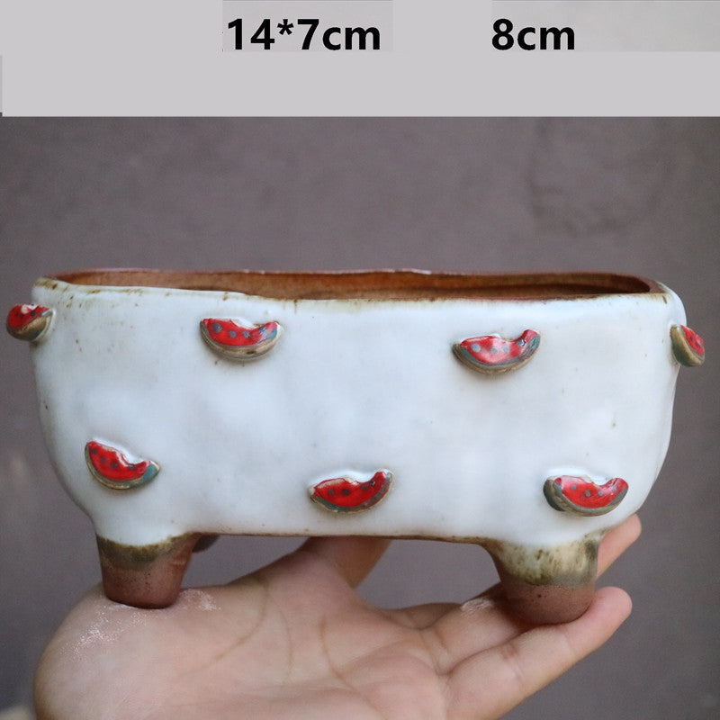 Strawberry Stoneware Succulent Plant Pot