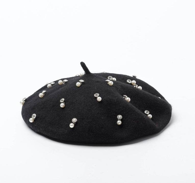 Rhinestone Wool Beret