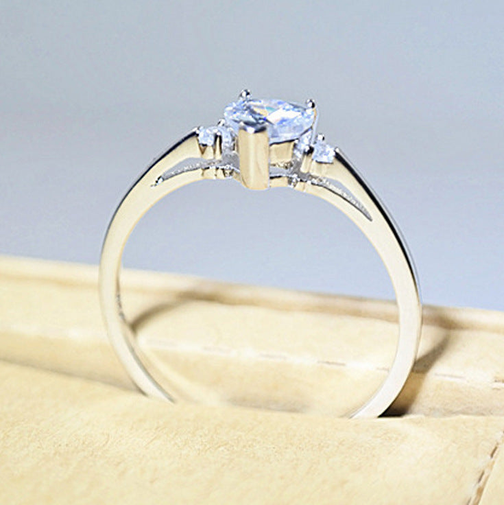 Heart-Shaped Diamond and Zircon White Gold Plated Wedding Ring