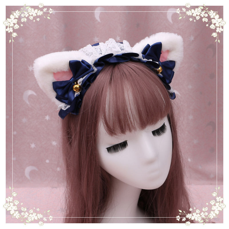 A Lovely Japanese Lolita Hairdress, Catwoman Plush Lolita Headdress, Lace Cat Ear Hair Band