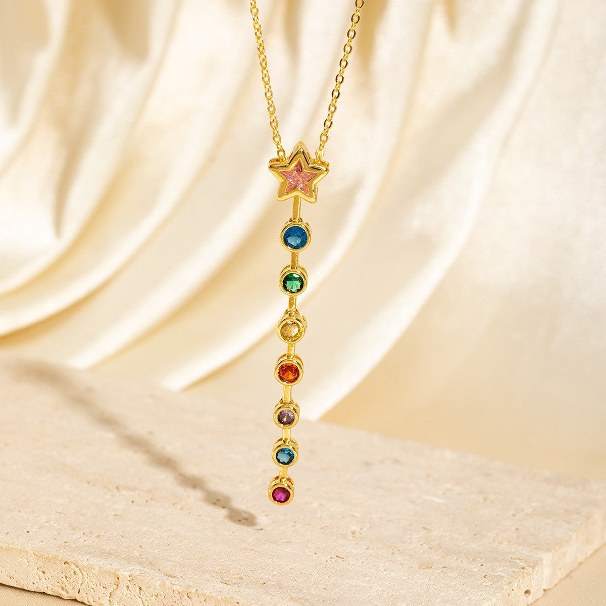 Exquisite Long Necklace With Colorful Zirconia And Elegant Tassels