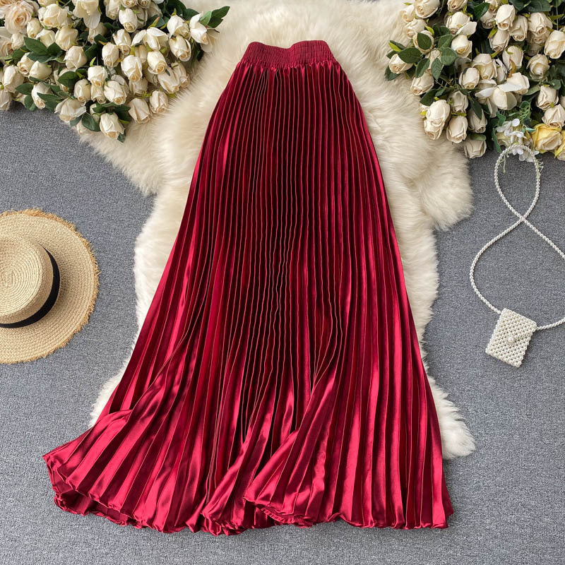 Trendy Light Luxury Heavy Industry Pleated Mid-Length Skirt