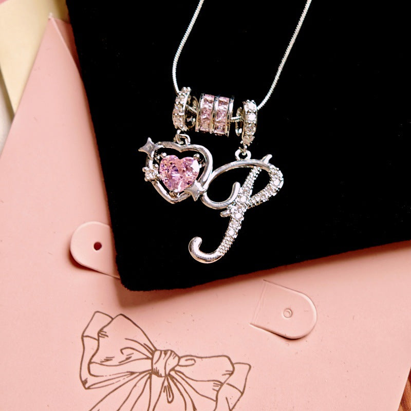 Wish Loving Heart Zircon English Letter Necklace