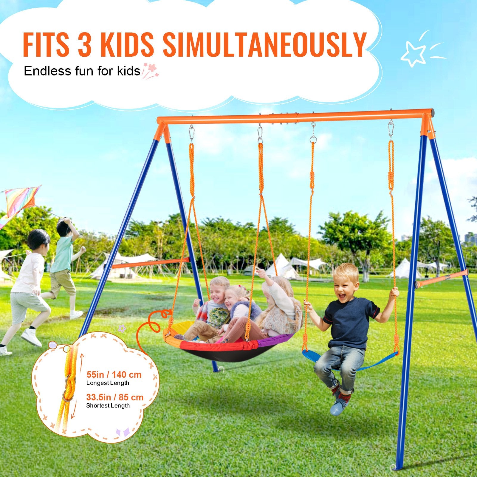 Swing Sets For Backyard 1 Saucer 1 Belt Swing Seat A-Frame Metal Stand