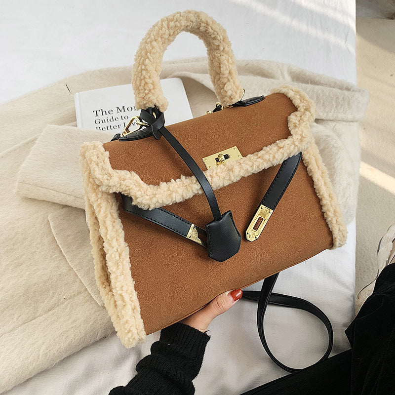 High-End Portable Temperament Platinum Bag Lamb Hair Messenger Bag