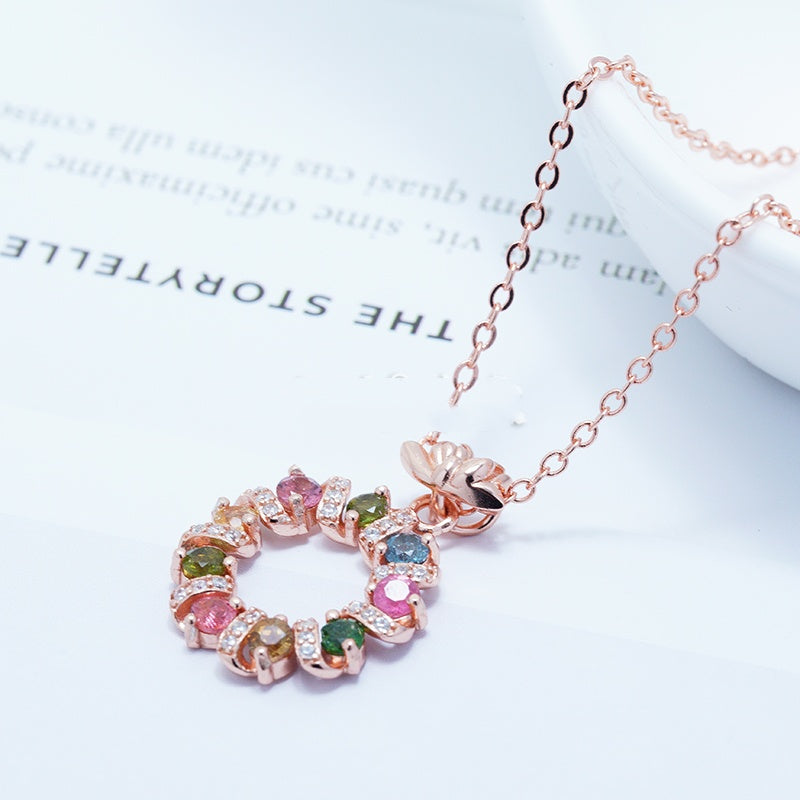 Women's Fashion Dry Spin Peony Flower Crown Doughnut Pendant Necklace