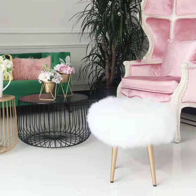 Tan Wool Makeup Dressing Shoe Changing Low Stool