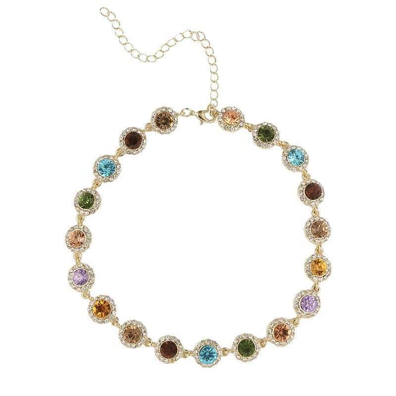 Retro Colorful Full Diamond Colorful Necklace Fresh And Sweet