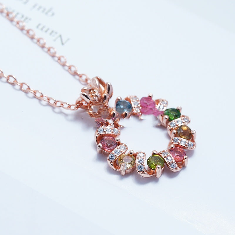 Women's Fashion Dry Spin Peony Flower Crown Doughnut Pendant Necklace